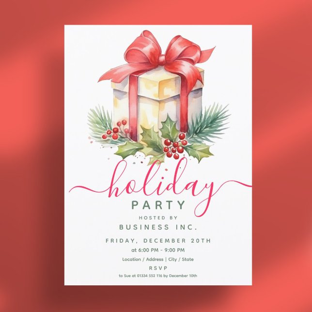 Invitación Regalo acuático moderno fiesta de vacaciones corpo (Modern Watercolor Gift Corporate Holiday Party Invitation)