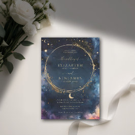 Invitación Regalo celeste Boda de oro elegante azul medianoch