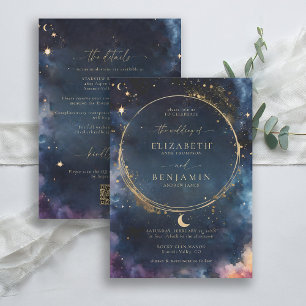 Invitación Regalo celeste de medianoche azul todo en un Boda