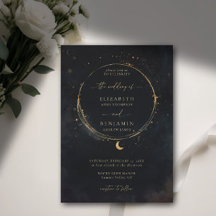 Invitación Regalo celeste Moody Boda de oro elegante oscuro