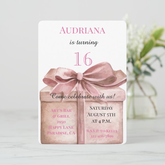 Invitación Regalo con Bow 16th Birthday (Anverso de pie)