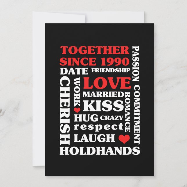 Invitación Regalo de aniversario de 30 años juntos desde 1990 (Anverso)