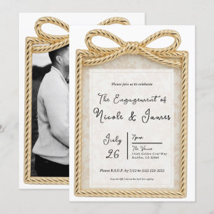 Invitación Regalo de arco de oro Foto de compromiso Fiesta 