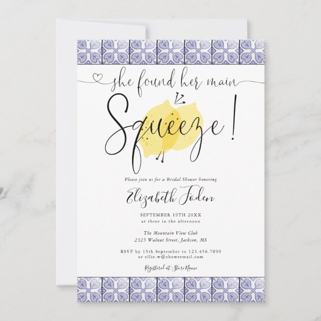 Invitación Regalo de bodas Main Squeeze Lemons Tiles Monogram (Anverso)