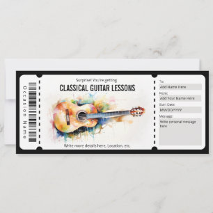Invitación Regalo de Certificado de Clases de Guitarra Clásic