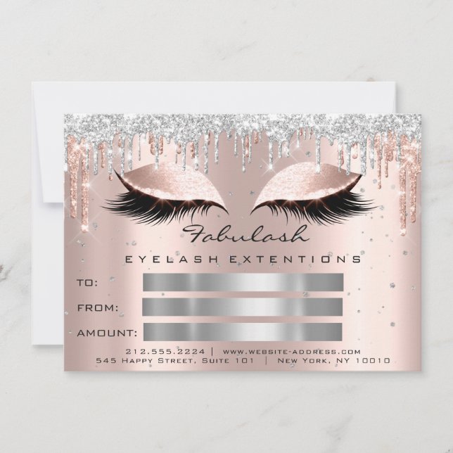 Invitación Regalo de certificado de maquillaje plateado Rosa  (Anverso)