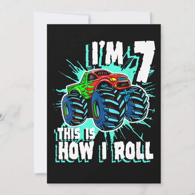 Invitación Regalo de cumpleaños de 7 años para Monster Truck  (Anverso)