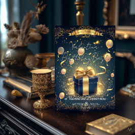 Invitación Regalo de Cumpleaños de Lujo | Elegante Oro y Azul