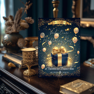 Invitación Regalo de Cumpleaños de Lujo   Elegante Oro y Azul