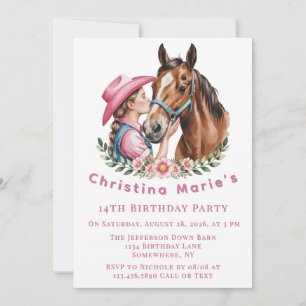 Invitación Regalo de cumpleaños para niña vaquera rosa besand