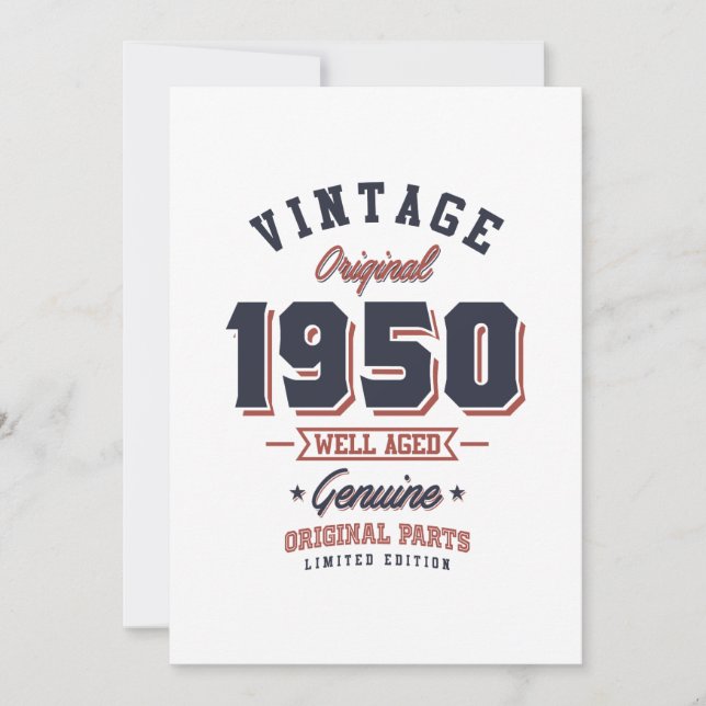 Invitación Regalo de cumpleaños retro de 1950 Nacido en 1950  (Anverso)