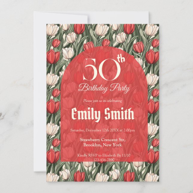 Invitación Regalo de cumpleaños temático Tulip Fantasy para p (Anverso)