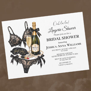 Invitación Regalo de ducha de novia de encaje negro de acuare