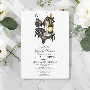 Invitación Regalo de ducha nupcial de encaje negro de acuarel