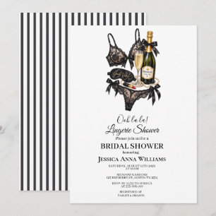 Invitación Regalo de ducha nupcial de encaje negro de acuarel