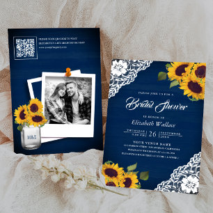 Invitación Regalo de ducha nupcial de girasol azul marino con