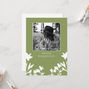 Invitación Regalo de Ducha Nupcial Verde Musgo Blanco Floral