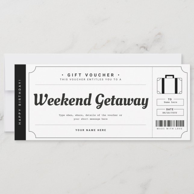 Invitación Regalo de Fin de Semana Sorpresa Cupón de Viaje (Anverso)