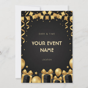 Invitación Regalo de Globo de Oro Negro Lujo