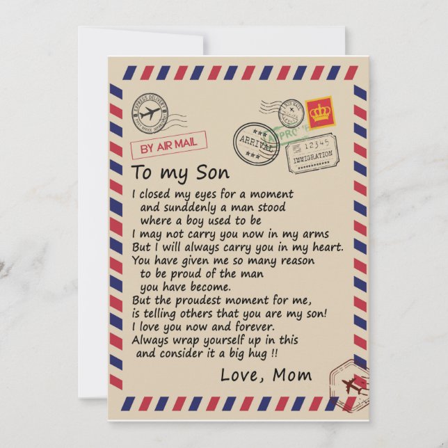Invitación Regalo de hijo| Carta A Mi Hijo Amor De Mamá (Anverso)