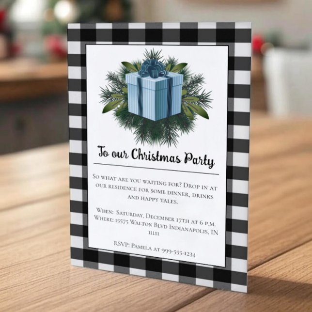 Invitación Regalo de los Navidades de Buffalo Plaid | Fiesta  (Blue Buffalo Plaid Christmas Gift Holiday Party Invitation)