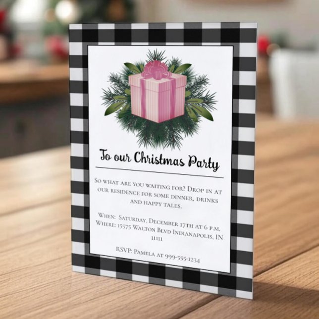 Invitación Regalo de los Navidades de Buffalo Plaid | Fiesta  (Pink Buffalo Plaid Christmas Gift Holiday Party Invitation)