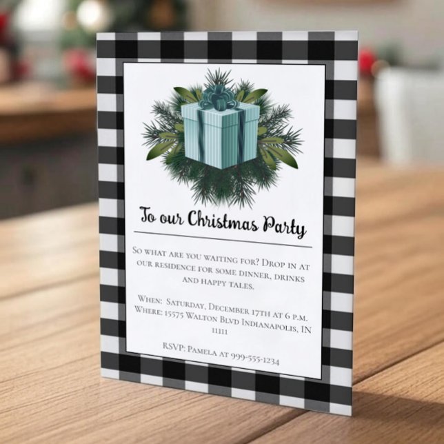 Invitación Regalo de los Navidades de Buffalo Plaid | VERDE A (Teal Buffalo Plaid Christmas Gift Holiday Party Invitation)