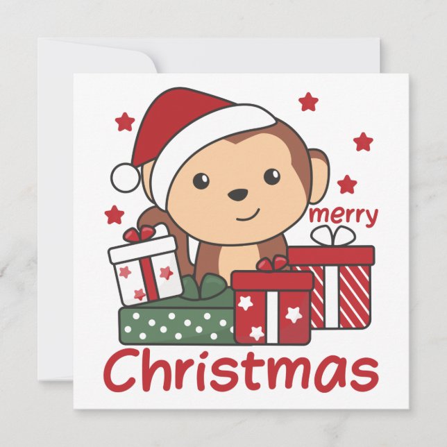 Invitación Regalo de Navidad de mono Animales de invierno Mon (Anverso)