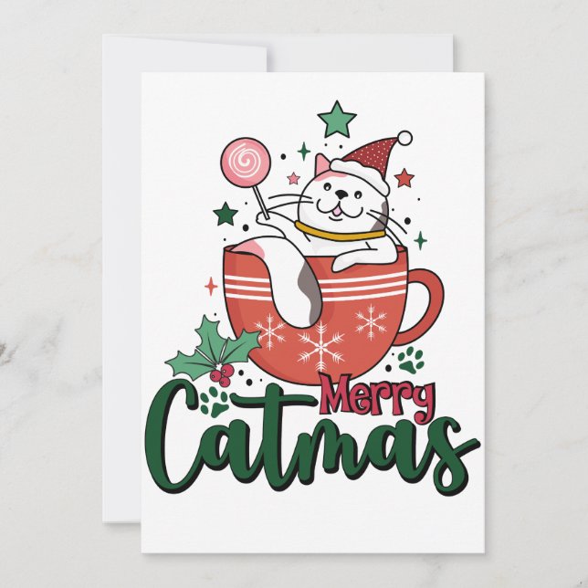 Invitación Regalo de Navidad Feliz Catmas Adorable (Anverso)