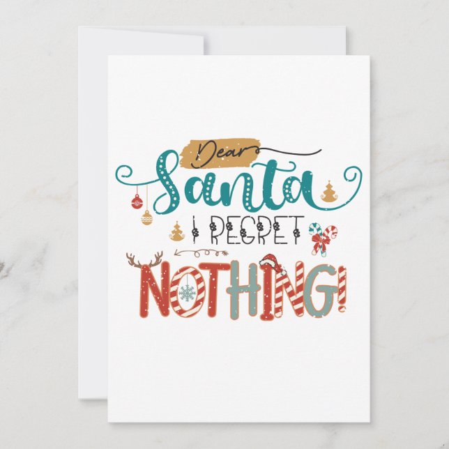 Invitación Regalo de Navidad Querido Santa I, no lamenta nada (Anverso)