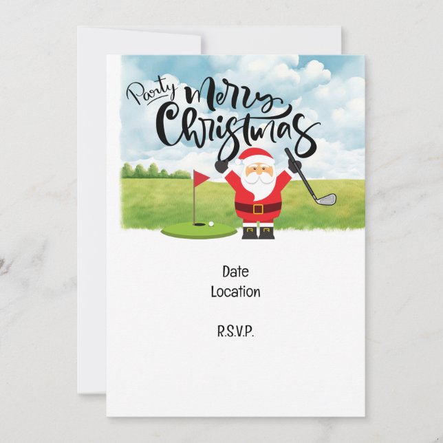 Invitación Regalo de Navidades de golf con Santa Golfer en ba (Anverso)