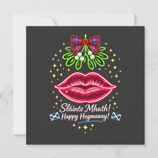 Invitación Regalo de neón de muérdago de Hogmanay escocés (Anverso)