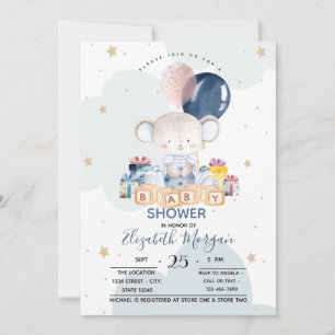 Invitación Regalo de oso de peluche para baby shower de nubes