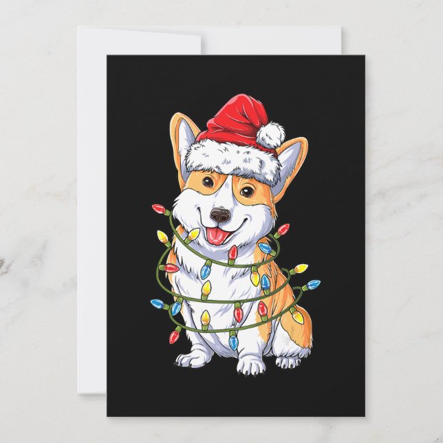 Invitación Regalo de Perro | Corgi Santa Luces del Árbol de N (Anverso)