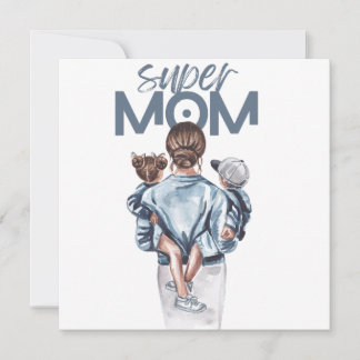 Invitación Regalo de Super Mamá Personalizada con Hijo e Hija