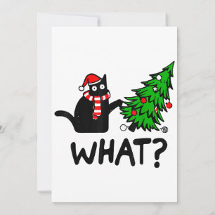 Invitación Regalo divertido de gato negro empujando el árbol 