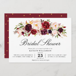 Invitación Regalo dorado burgundy floral ducha de novia