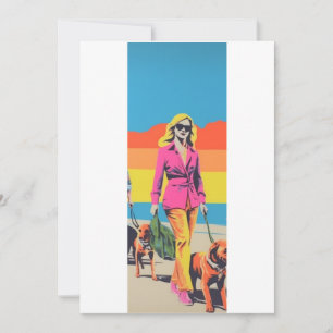 Invitación Regalo estilo popart, paseo de perro en la playa