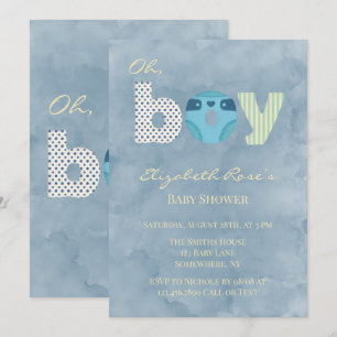 Invitación Regalo para Baby Shower de Niño con Acuarela de Ag