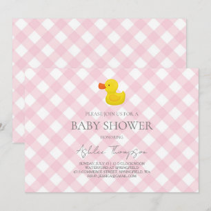 Invitación Regalo para Baby Shower Pato de Goma de Cuadros Ro