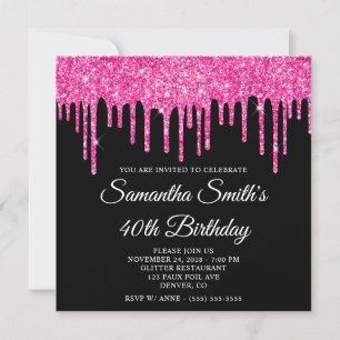 Invitación Regalos con Brillo Rosa Fucsia en Cumpleaños 40 Ne