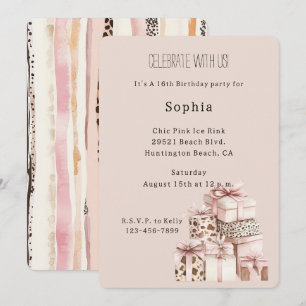 Invitación Regalos Cumpleaños Leopardo Rosa Rubor Marrón Crem