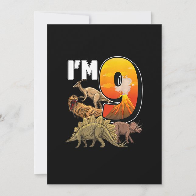 Invitación Regalos de 9 años Noveno Nacimiento Niño Rawr Teng (Anverso)