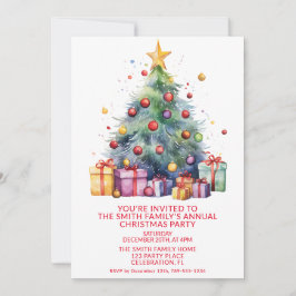 Invitación Regalos de árbol de Navidad Fiesta Roja