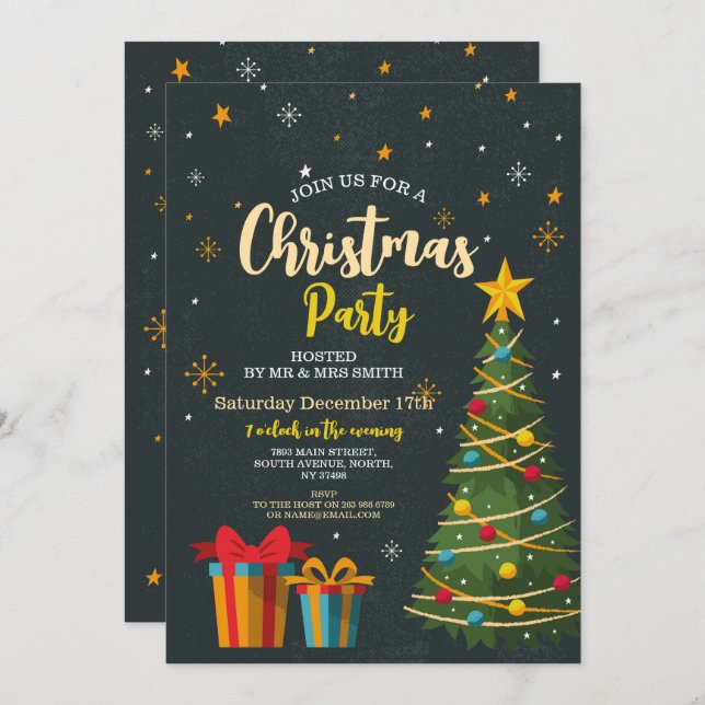 Invitación Regalos de árbol Fiesta festivo (Anverso / Reverso)