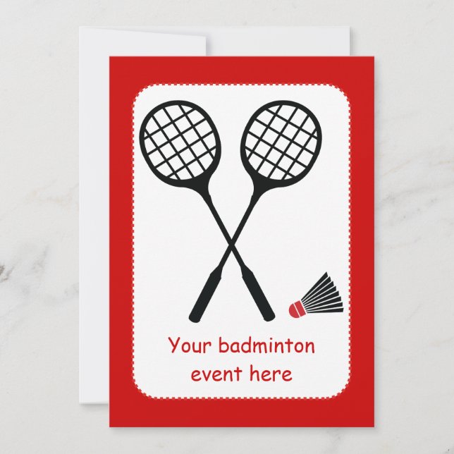 Invitación Regalos de bádminton, personalizado de racquet y d (Anverso)