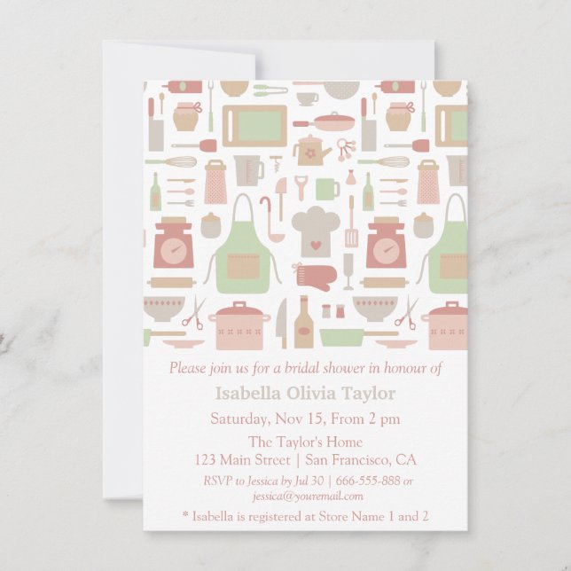 Invitación Regalos de Boda de Utensilios de Cocina de Moda (Anverso)
