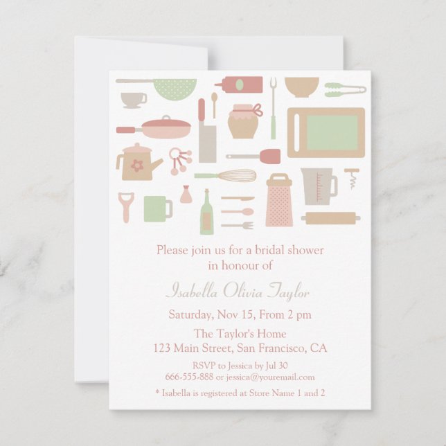Invitación Regalos de Boda de Utensilios de Cocina de Moda (Anverso)