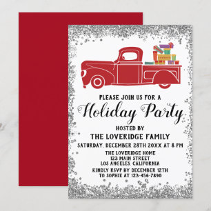 Invitación Regalos de Camión Rojo Fiesta de Navidad Vacacione