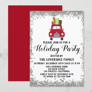Invitación Regalos de Camión Rojo Fiesta de Navidad Vacacione